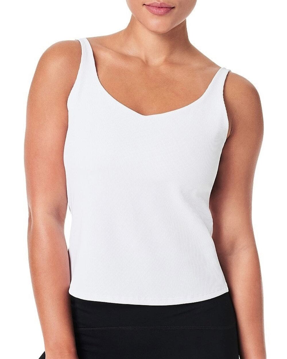 Spanx Women Vivid White Contour Ribbed Stretch Shelf Bra Tank Top Size XL